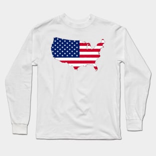 Pastel Chalk American Flag Map Long Sleeve T-Shirt